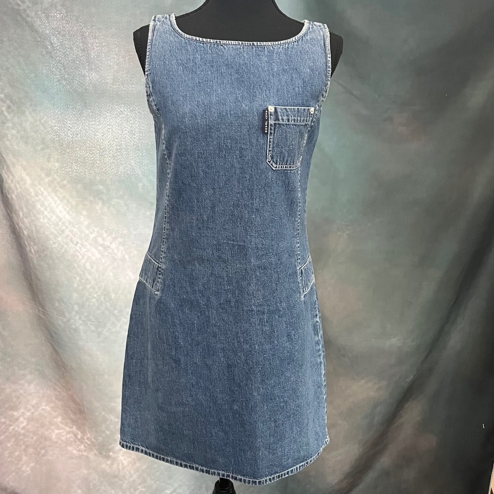 DKNY Denim Scoop Neck Mini Dress in Blue